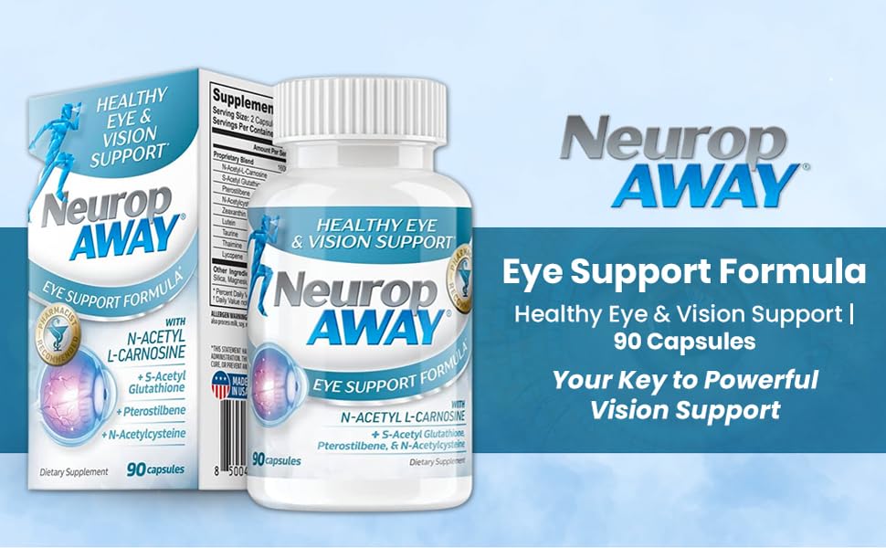 NeuropAWAY Eye Support Supplement 60CT with Lutein N-Acetyl L-Carnosine S-Acetyl Glutathione N-Acetyl Cystiene Pterostilbene Lycopene Zeaxanthin to Support Healthy Vision, Helps Blurry and Dry Eyes NeuropAWAYAu supplements