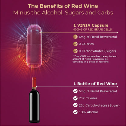 VINIA 12-Hour Sustained Release Piceid Resveratrol Supplement. Nitric Oxide Supplement VINIAUS supplements