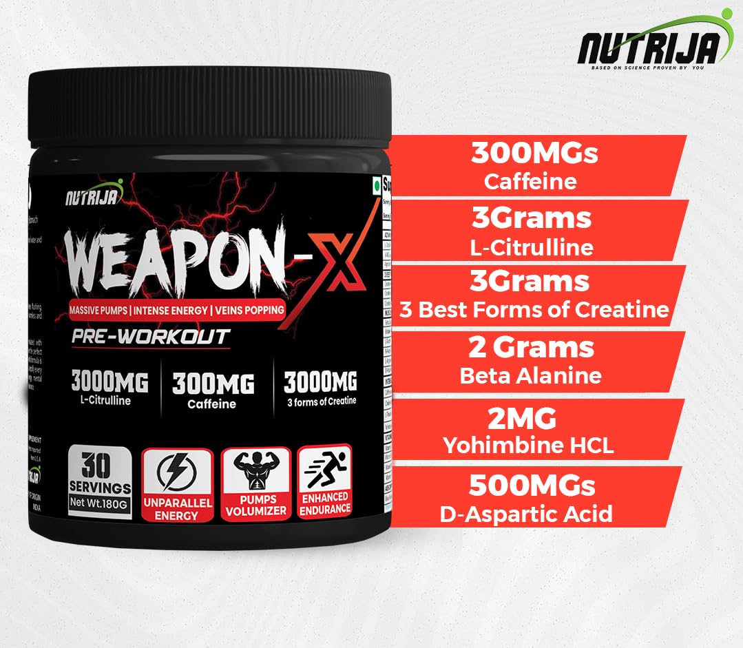 NutriJa Weapon-X Pre-Workout Powder with 21 Active Ingredients - 3 Best Forms of Creatine NutriJaAu supplements