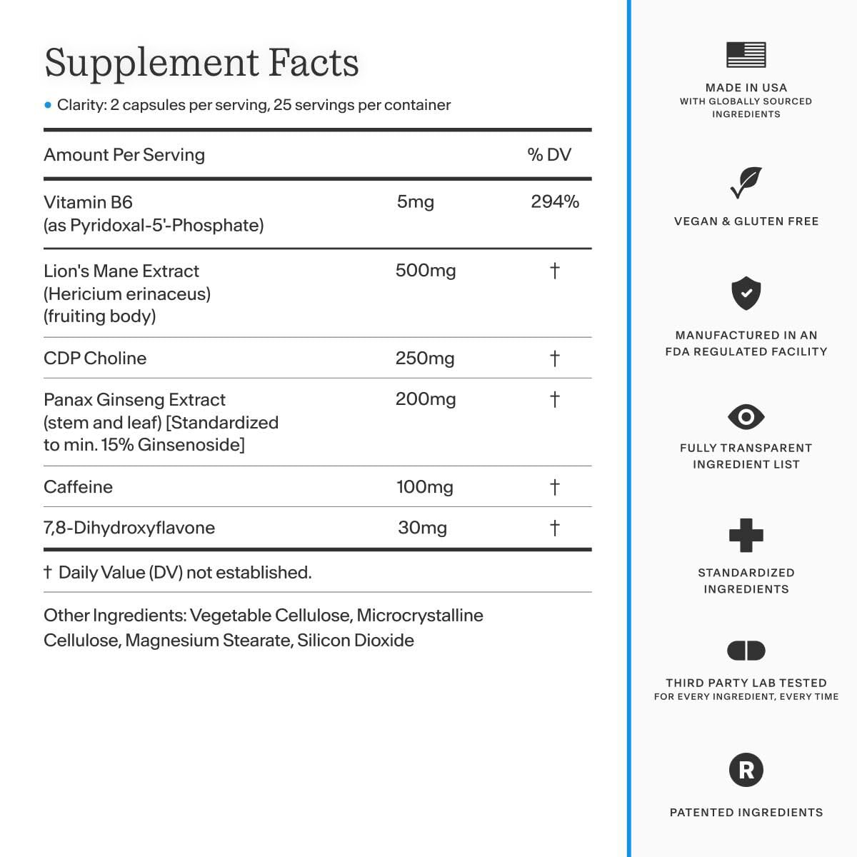 Thesis Clarity Nootropic Supplement for Men & Women with Lions Mane, CDP Choline, Panax Ginseng, Vitamin B6 & Caffeine, Cognitive Support Capsules, Vegan, Non GMO, 25 Servings THESISAu supplements