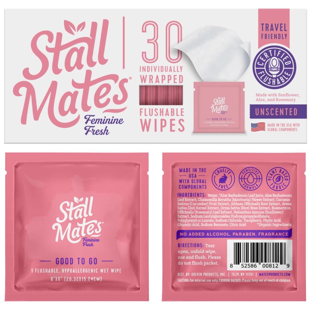 Stall Mates Wipes Feminine Fresh - Flushable | Individually Wrapped Cleansing Travel Friendly PH Stall Mates WipesAu supplements