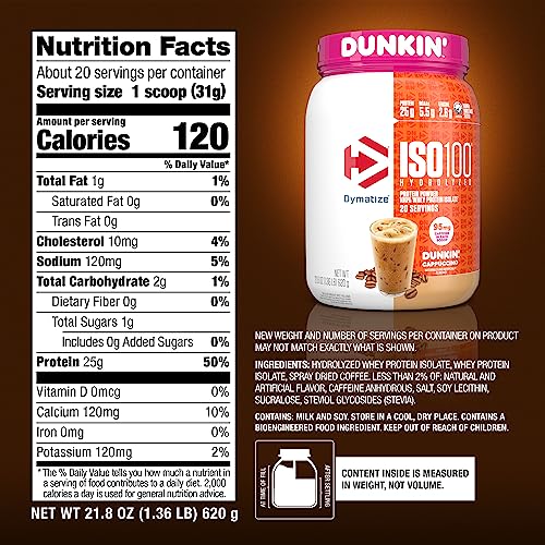 Dymatize ISO100 Hydrolyzed 100% Whey Isolate Protein Powder in Dunkin' Cappuccino DymatizeUS supplements