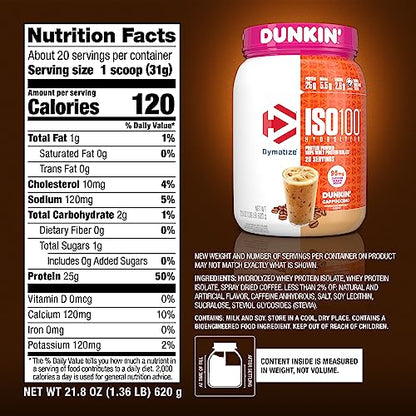Dymatize ISO100 Hydrolyzed 100% Whey Isolate Protein Powder in Dunkin' Cappuccino DymatizeUS supplements