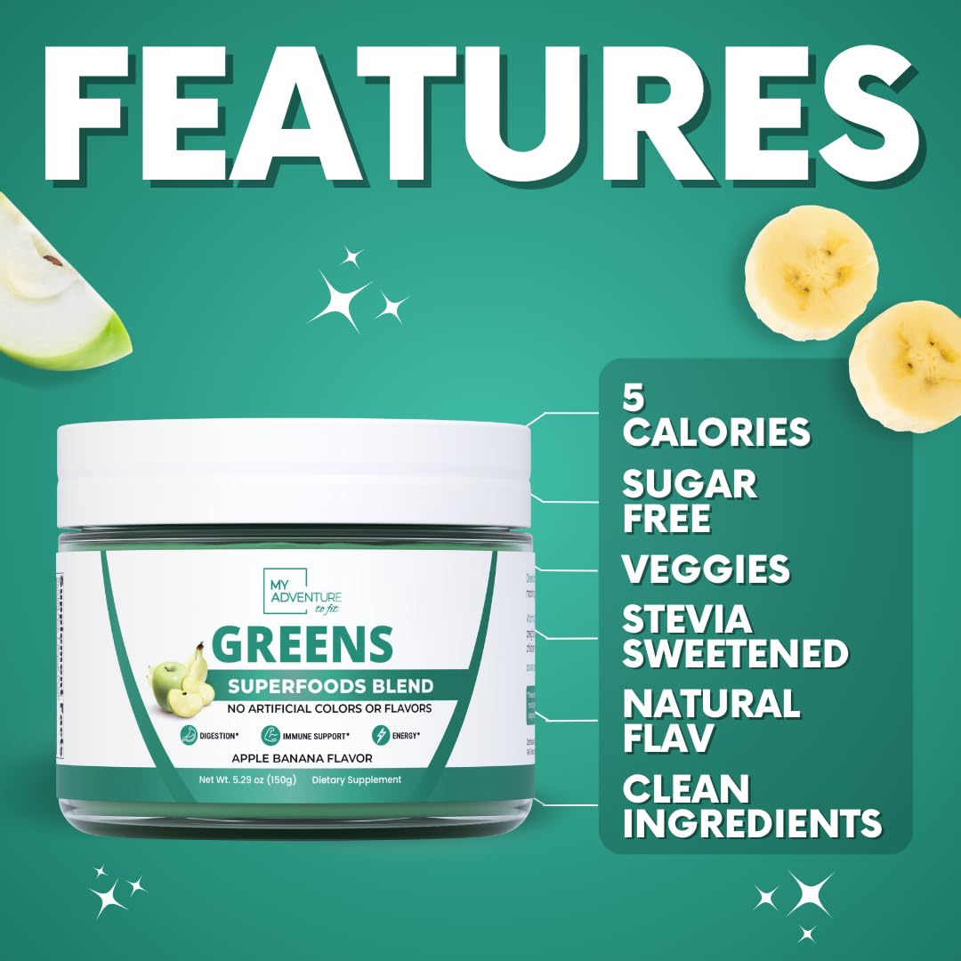 Green Superfood Powder for Digestion & Gut Health - Keto Friendly Superfood Greens Blend Powder for Immune Support - Powdered Greens Supplement for Immune Boost - Apple Banana Flavor My Adventure to FitAu supplements