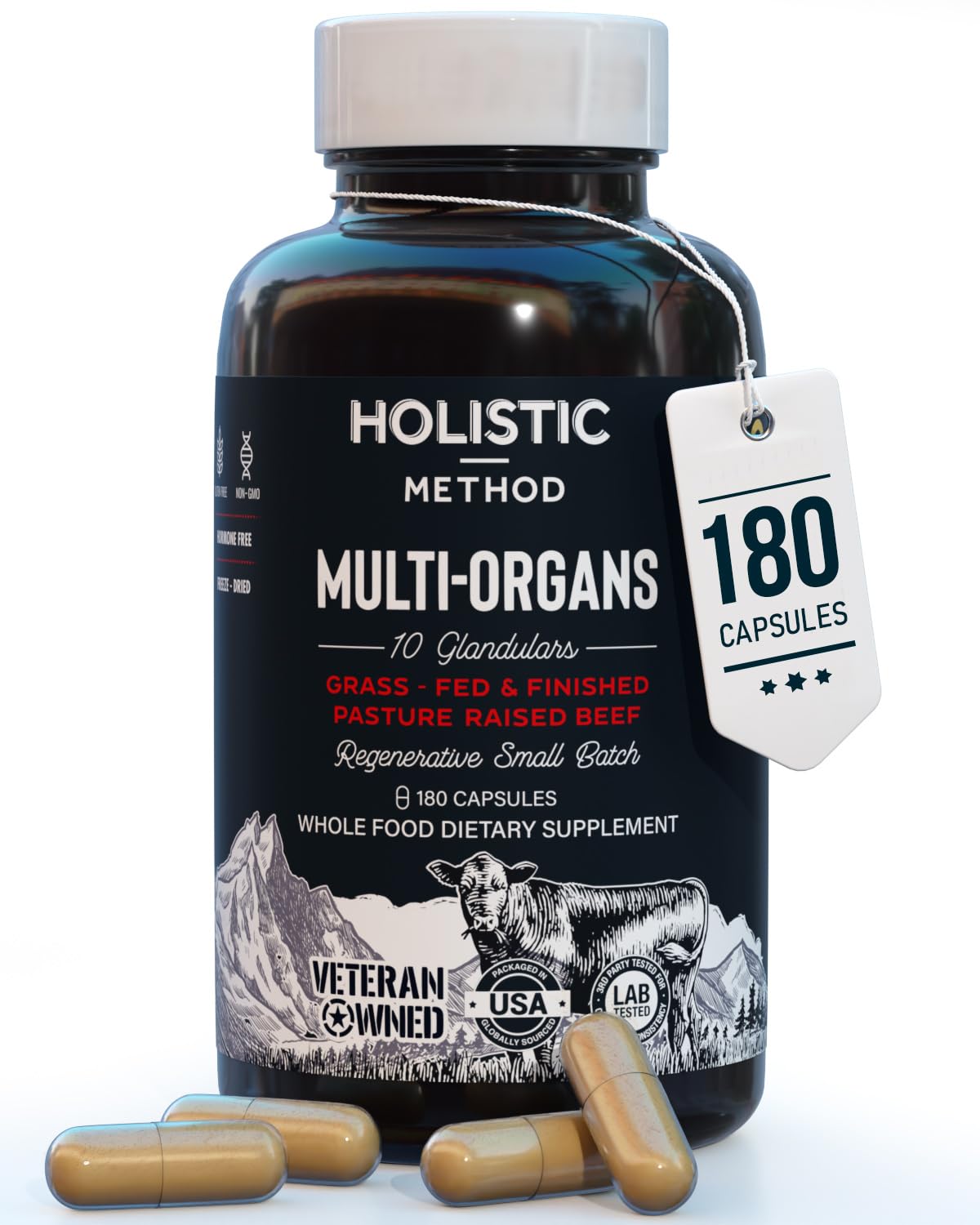 Beef Organ Supplement Complex - 10 Carnivore Grass Fed Proprietary Blend of Liver, Marrow, Brain, Thymus, Spleen, Kidney, Colostrum, Heart, Pancreas, Gallbladder - 180 Caps Carnivore MethodAu supplements