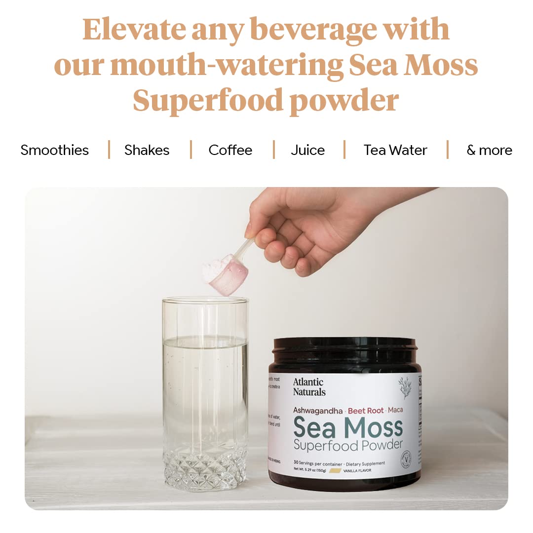 Organic Sea Moss Superfood Powder with Ashwagandha, Beet Root, and Maca Atlantic NaturalsUS supplements