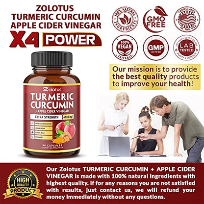 7 in 1 Turmeric Curcumin + Apple Cider Vinegar Capsules, Equivalent to 4080mg ZolotusUS supplements