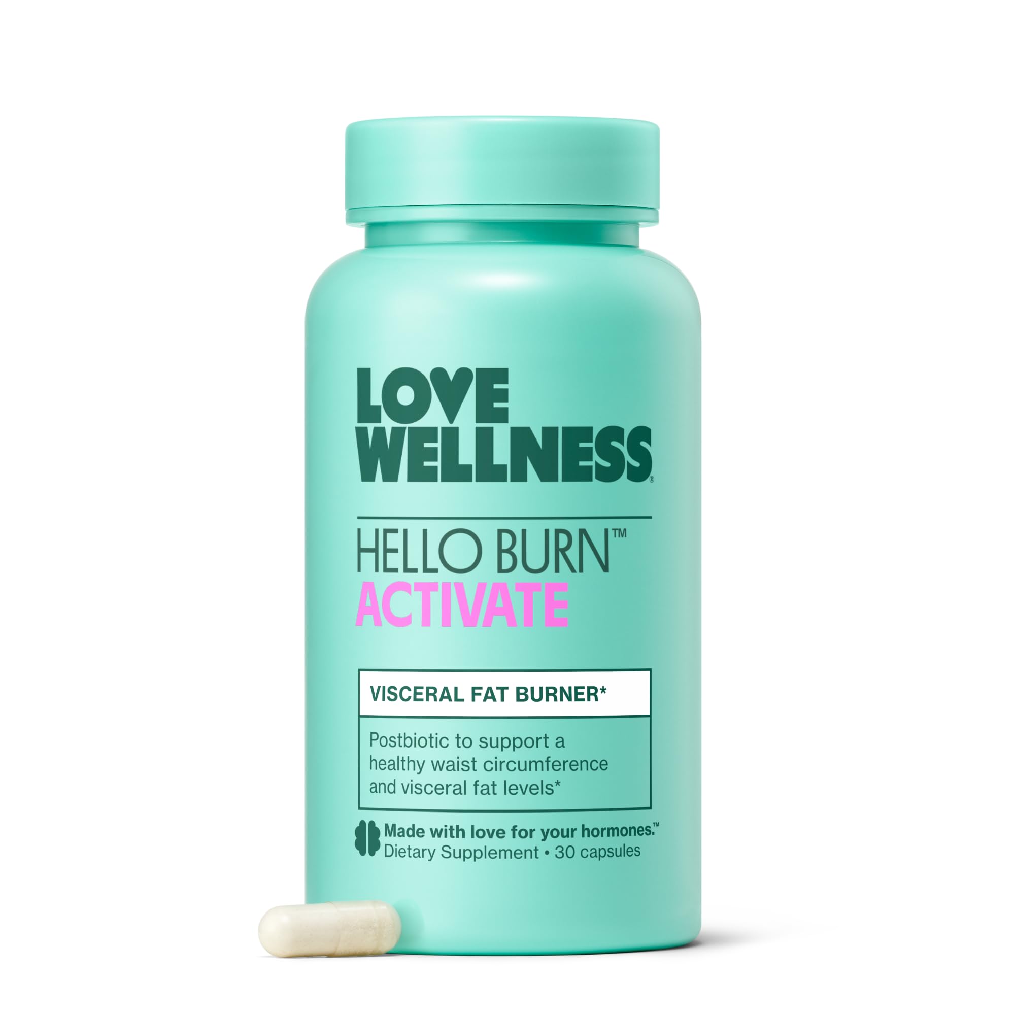 Love Wellness Hello Burn Activate | Support Visceral Fat Burn with HT BPL1 Postbiotic | Supports Healthy Waist Circumference, Longevity and Metabolic Wellness | 30 Count Love WellnessAu supplements