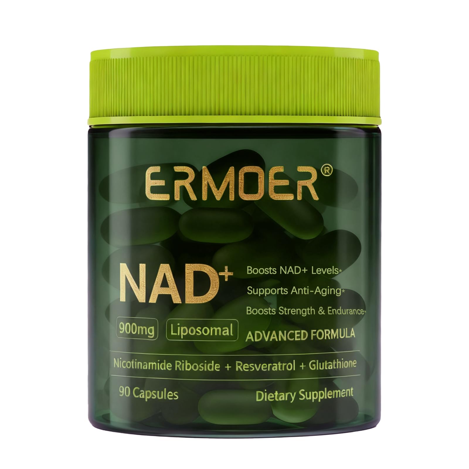 ERMOER NAD Liposomal Nicotinamide Riboside with Resveratrol & Quercetin 900mg, NAD Resveratrol Supplement for Anti Aging, Energy, Antioxidant, Focus (90 Count) ERMOERAu supplements
