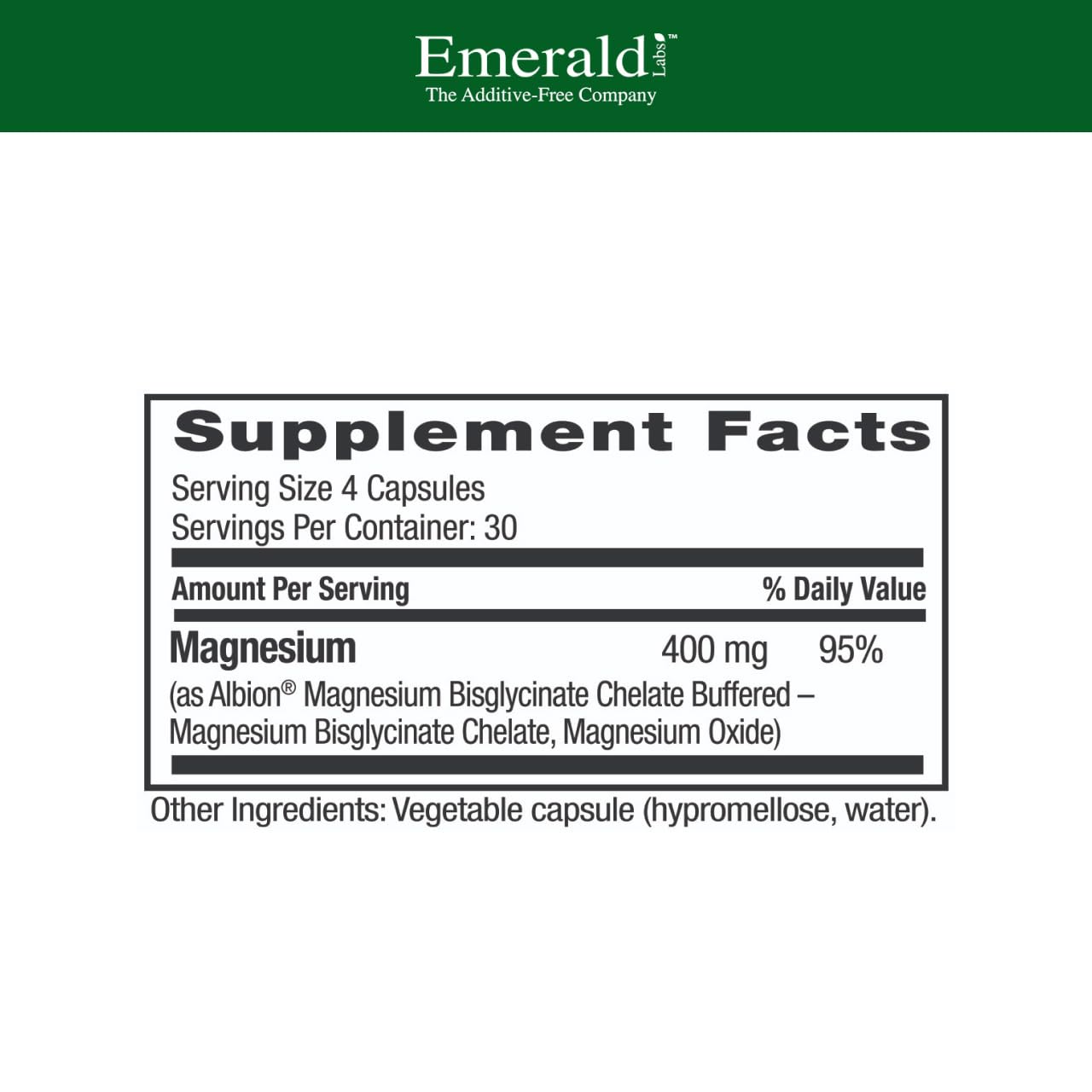 Emerald Labs Magnesium 400mg - Bone & Sleep Support with Albion Magnesium* - Vegan Friendly - 120 Vegetable Capsules (30-Day Supply) EMERALD LABSAu supplements