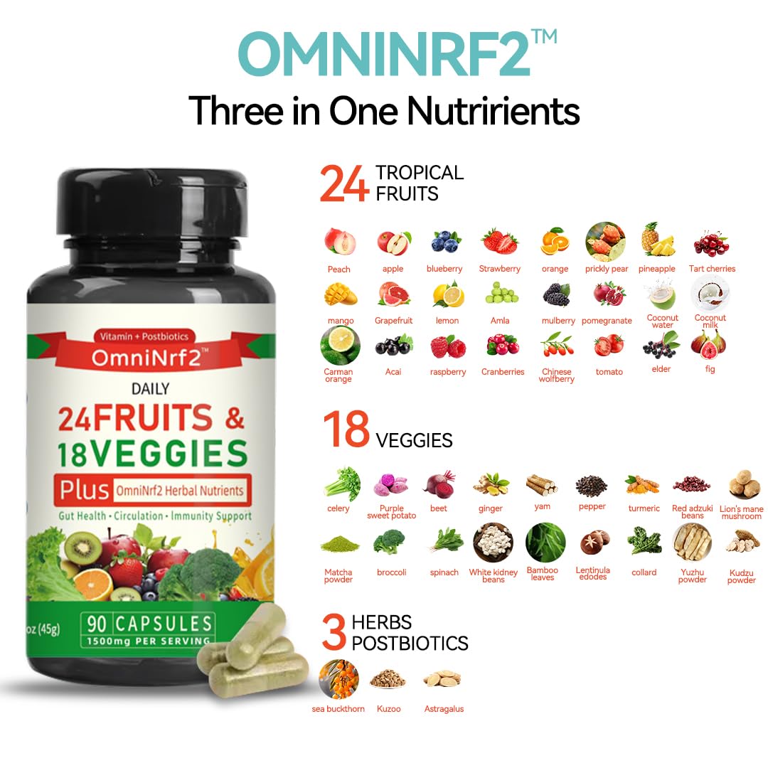 OmniNrf2 Postbiotic Supplement Capsules for Gut Health, Superfood with 24 Fruits & 18 Veggies & Fermented Herbal Plants, 90 Capsules for Antioxidant Support OmniNrf2Au supplements