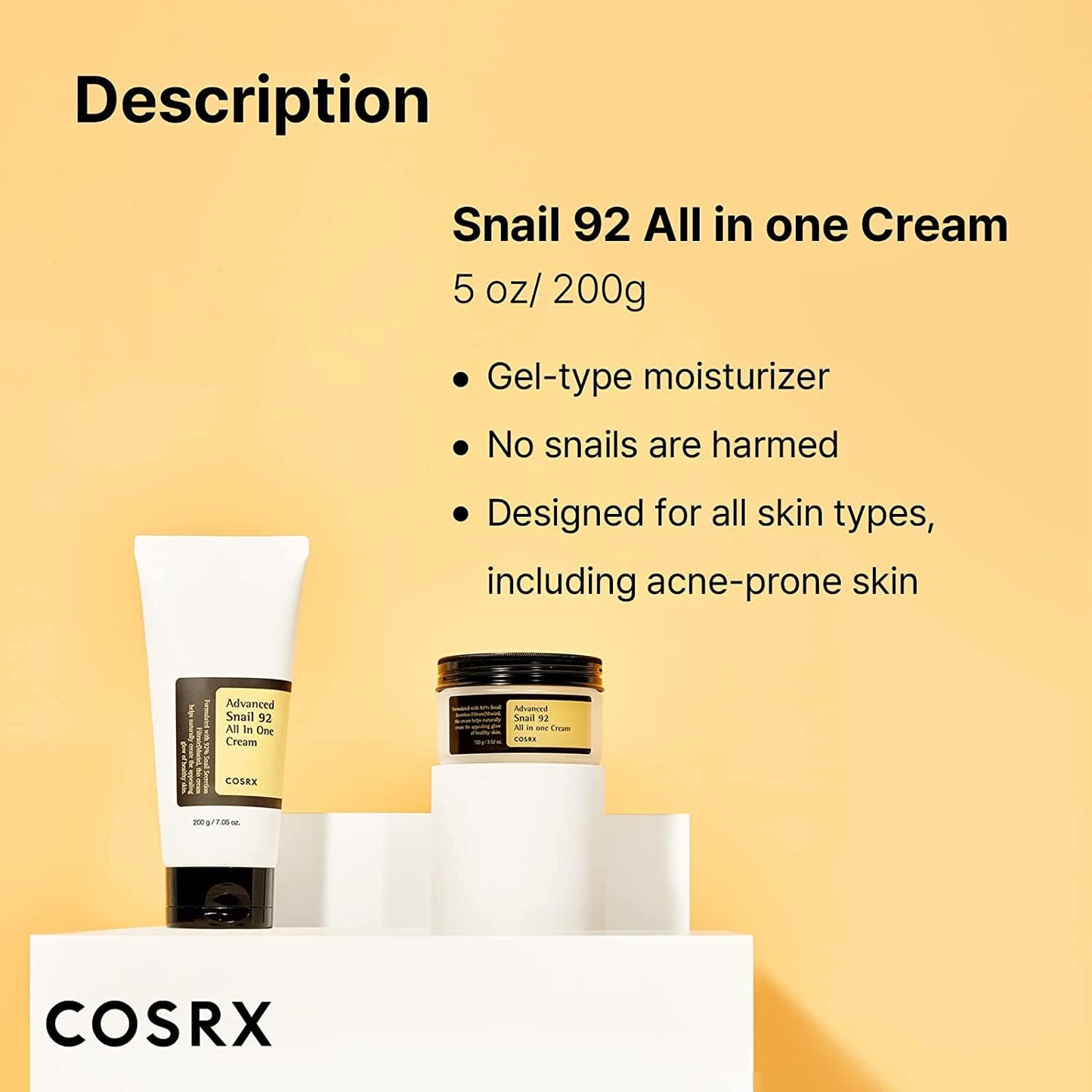 COSRX Snail Mucin 92% Moisturizer, Daily Repair Face Gel Cream for Dry, Sensitive Skin COSRXUS supplements