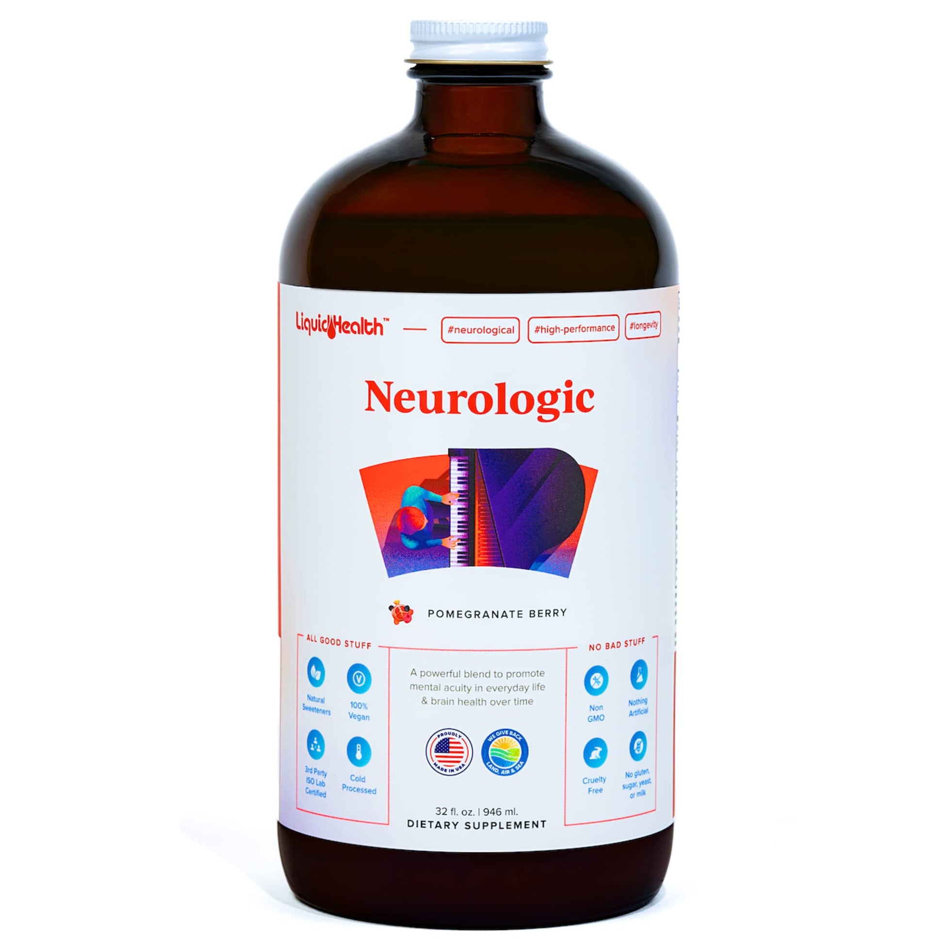LIQUIDHEALTH Neurologic Focus Supplement - Brain Booster Nootropic Supplement for Cognitive Function, Memory & Focus with Ginkgo Biloba, Choline, L-Theanine & Phosphatidylserine - USA Made (32 oz) LIQUIDHEALTHAu supplements
