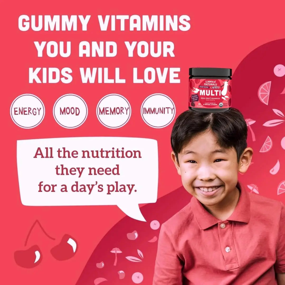 Llama Naturals Kids Multivitamin Gummies | Real Fruit, No Added Sugar Cane | Organic Vegan Toddler Whole Food Vitamins | Llama NaturalsAu supplements