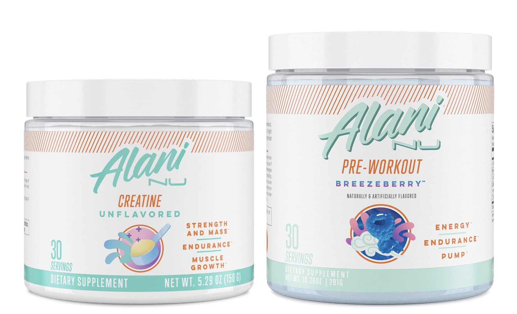 Alani Nu Creatine Monohydrate Powder and Pre Workout Breezeberry Powder Bundle Alani NuAu supplements