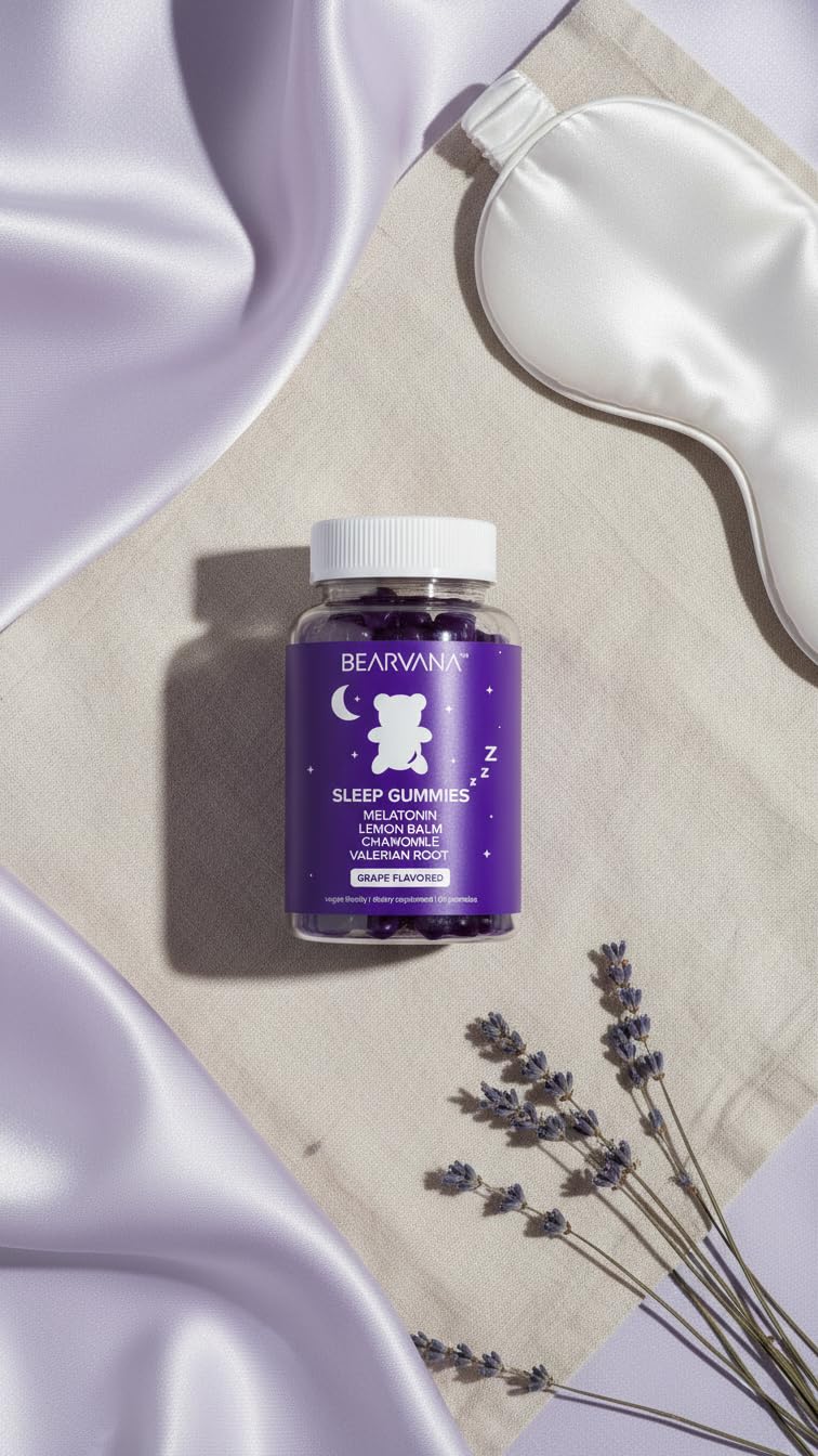 BEARVANA Sleep Gummies with Melatonin | Grape Flavored Vegan Sleep Supplement with Lemon Balm, Chamomile & Valerian Root | Night time Relaxation & Rest Support | 60 Gummies BEARVANAAu supplements