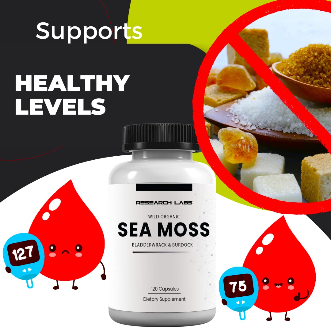 Research Labs 2 Fer 1 Ad Organic Irish Sea Moss Capsules 240 Total Pills, Raw Wildcrafted Seamoss Enhanced w/Bladderwrack & Burdock Root Antioxidant Powerhouse. Thyroid Support Research LabsAu supplements