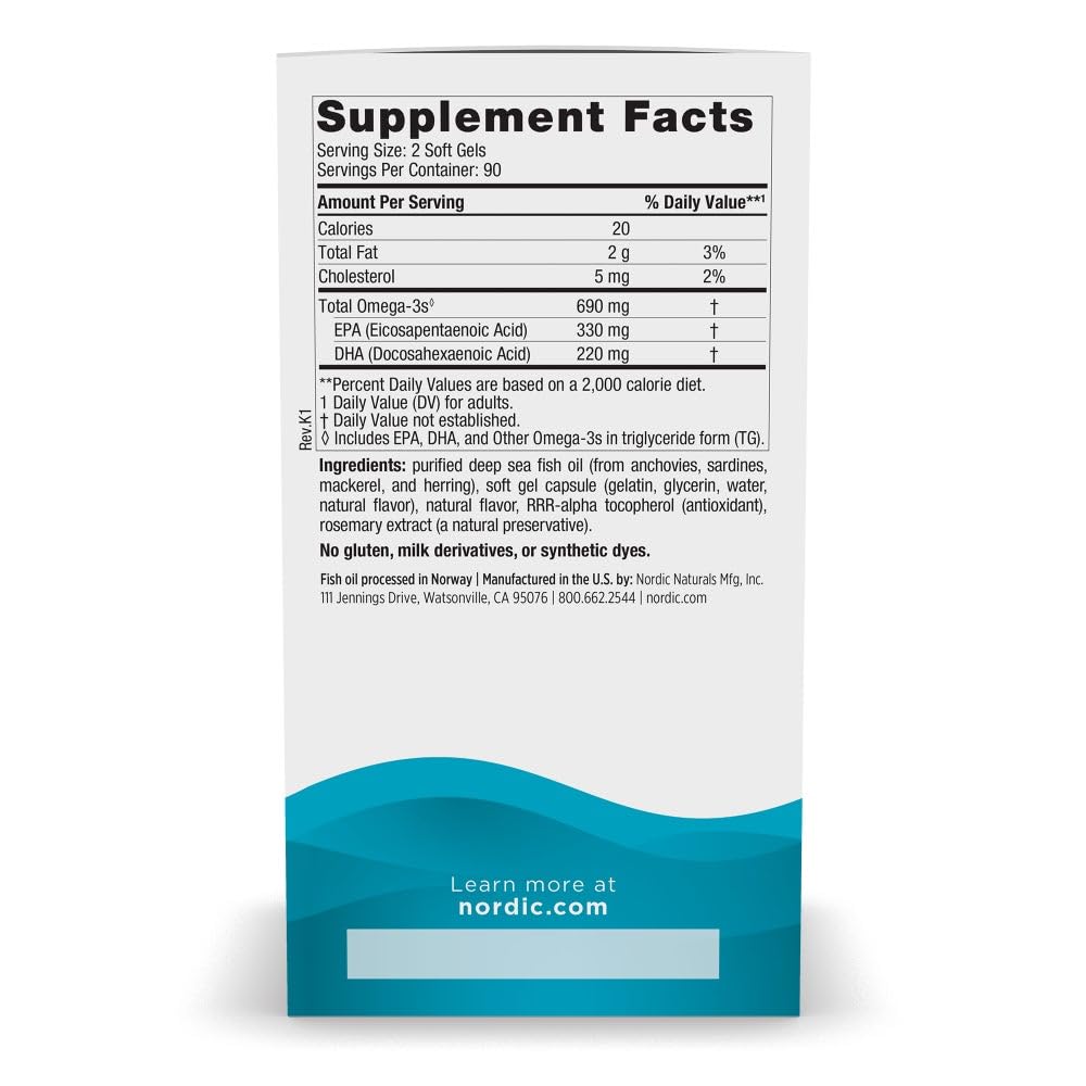 Nordic Naturals Omega-3, Lemon Flavor - 180 Soft Gels - 690 mg Omega-3 - Fish Oil - EPA & DHA - Immune Support, Brain & Heart Health, Optimal Wellness - Non-GMO - 90 Servings Nordic NaturalsAu supplements