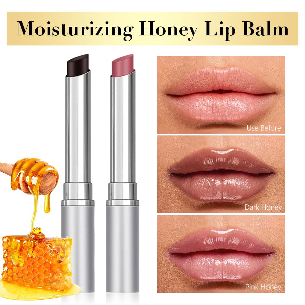 Honey Butter Lipstick Tinted Lip Balm, Shine Moisturizing Plumper Lipstick for Women, Natural Nourishing Hydrating Lip Gloss Stain for Dry Lips, Lightweight Lip Liner Care Makeup, Vegan - Black & Pink HHLTOHAu supplements