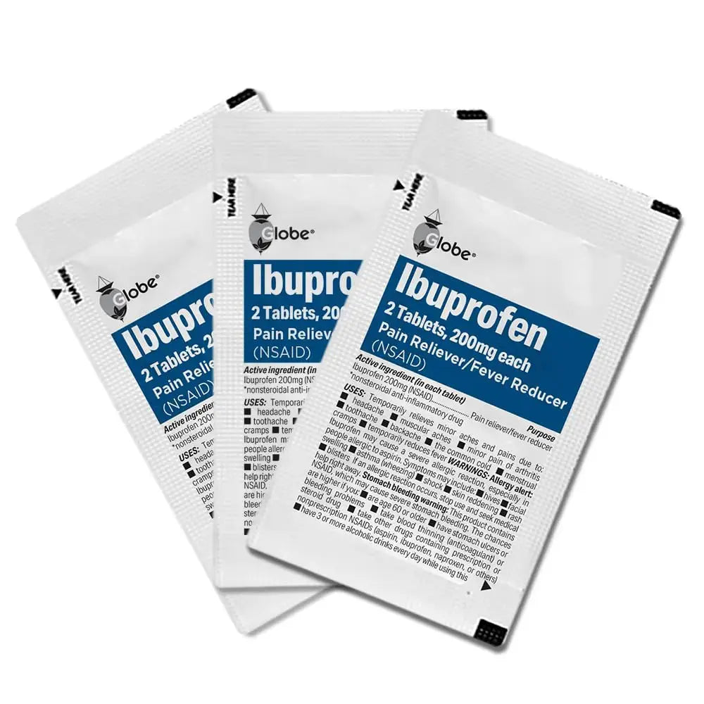 Globe Ibuprofen Tablets, 200 mg, Pain Reliever and Fever Reducer, for Headache, Muscular Aches, Arthritis, Backache and More 50 Packets of 2 Tablets Each,100 Tablets Trifecta Pharmaceuticals USAAu supplements
