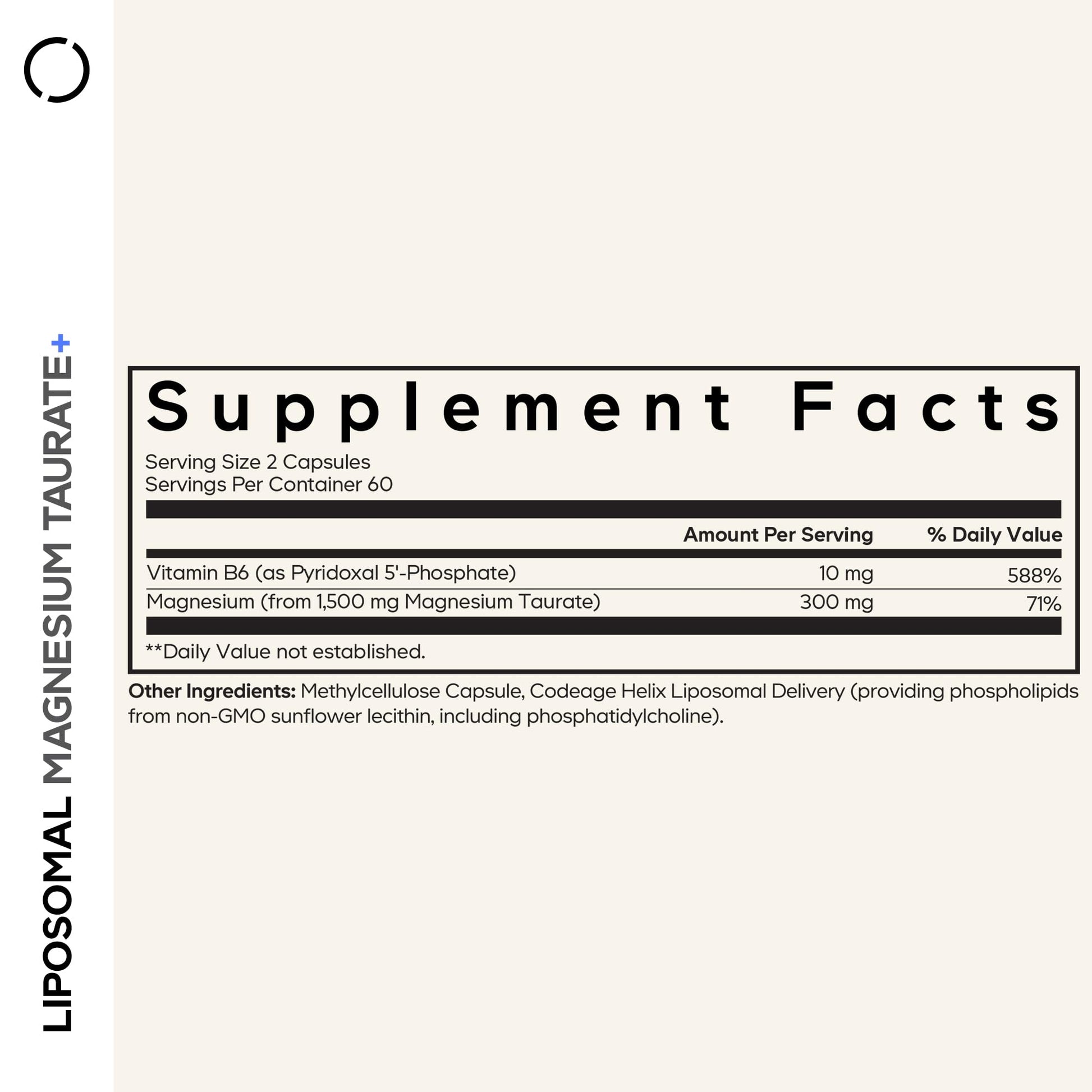 Codeage Liposomal Magnesium Taurate+ Supplement - Magnesium Taurate, Vitamin B6 as Pyridoxal 5-Phosphate, 2-Month Supply - Liposomal Delivery, Vegan, Non-GMO, Gluten-Free, 120 Capsules CodeageAu supplements