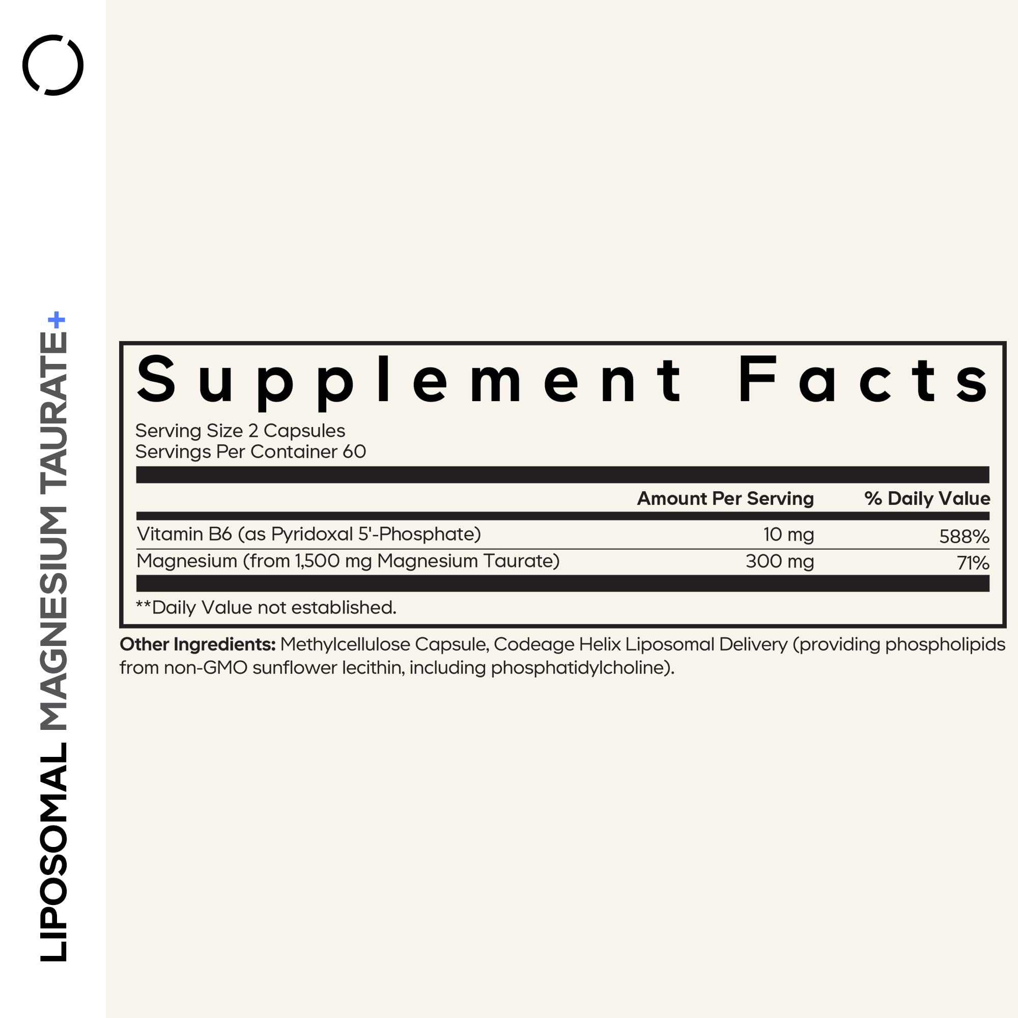Codeage Liposomal Magnesium Taurate+ Supplement - Magnesium Taurate, Vitamin B6 as Pyridoxal 5-Phosphate, 2-Month Supply - Liposomal Delivery, Vegan, Non-GMO, Gluten-Free, 120 Capsules CodeageAu supplements