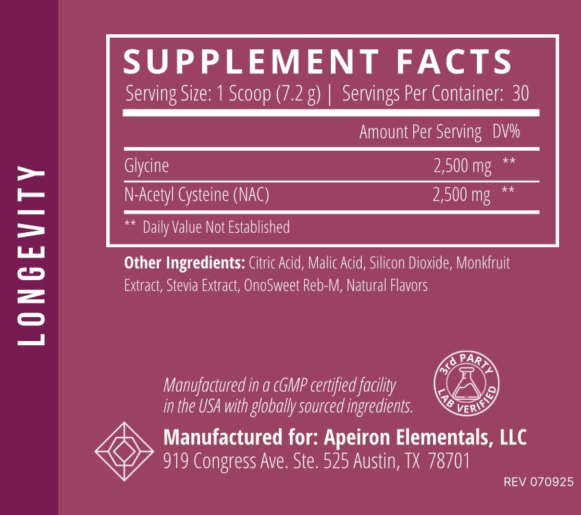 Apeiron Elementals NAC + Glycine Powder - 2500mg - Glutathione Production, Immune Support, & Cellular Energy Apeiron ElementalsAu supplements
