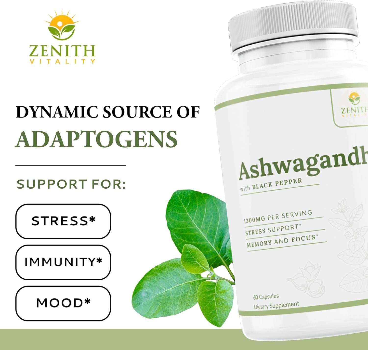 Zenith Vitality Ashwagandha 1300mg Capsules – Stress Relief & Cortisol Support, Immune & Energy Boost, Mental Clarity, Herbal Adaptogen Supplement – 60 Count Zenith VitalityAu supplements