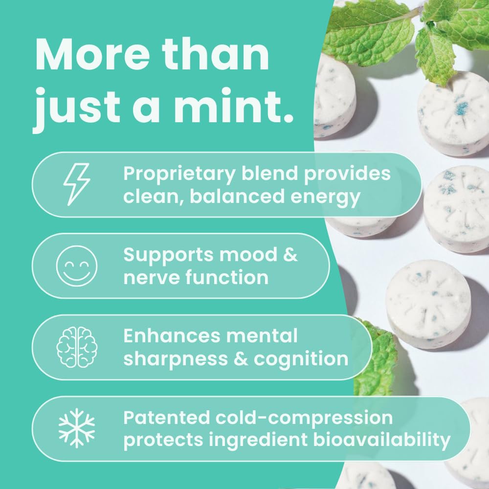 Neuro Energy & Focus Mints - Sugar Free Breath Mints with 40mg Natural Caffeine, B Vitamins & L-Theanine - Vegan Brain Supplement for Exercise, Study & Daily Focus - Peppermint, 12 ct NeuroAu supplements