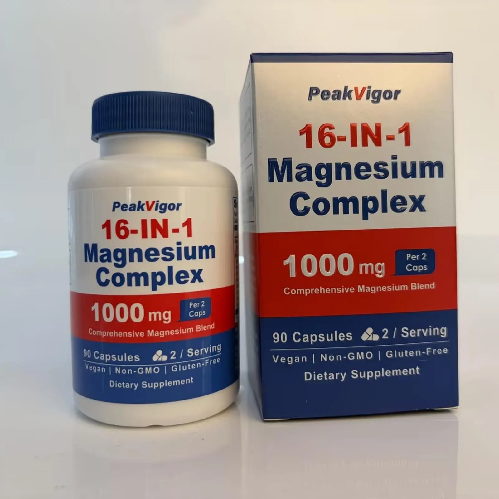 16 in 1 Magnesium Complex, 1000mg Magnesium Complex Supplement for Women with Magnesium Glycinate, Citrate, Orotate, L-Threonate, Malate, Third-Party Tested, Easy-Swallow Vegan Capsules PeakVigornz supplements