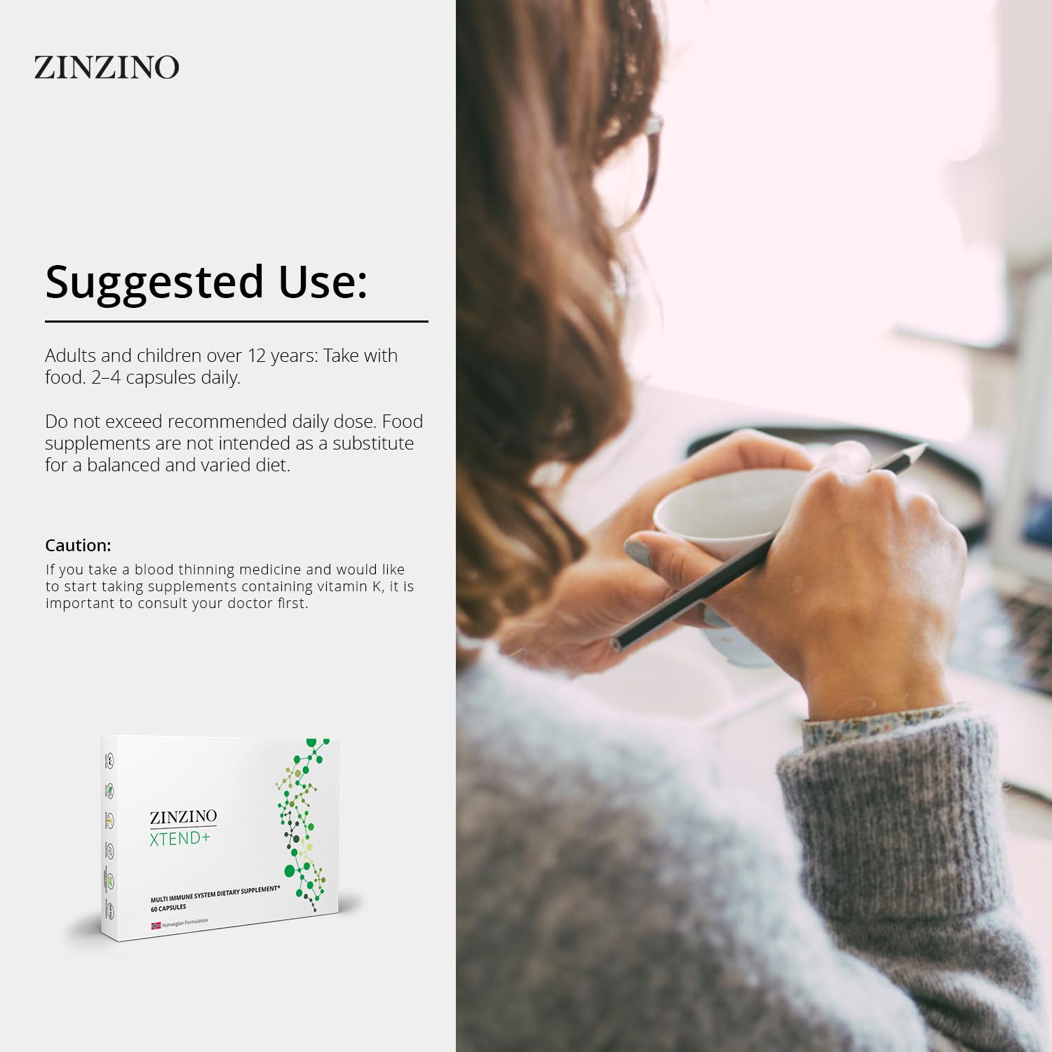 Zinzino Xtend + - Multi Immune Supplement - Essential Vitamins, Minerals & Vitamin C for Immune Support, Energy & Focus - 60 Capsules ZINZINOAu supplements