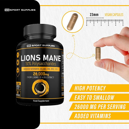 Lions Mane Supplement High Strength 26,000mg Plus 5 Vitamins SS Sport SuppliesUS supplements
