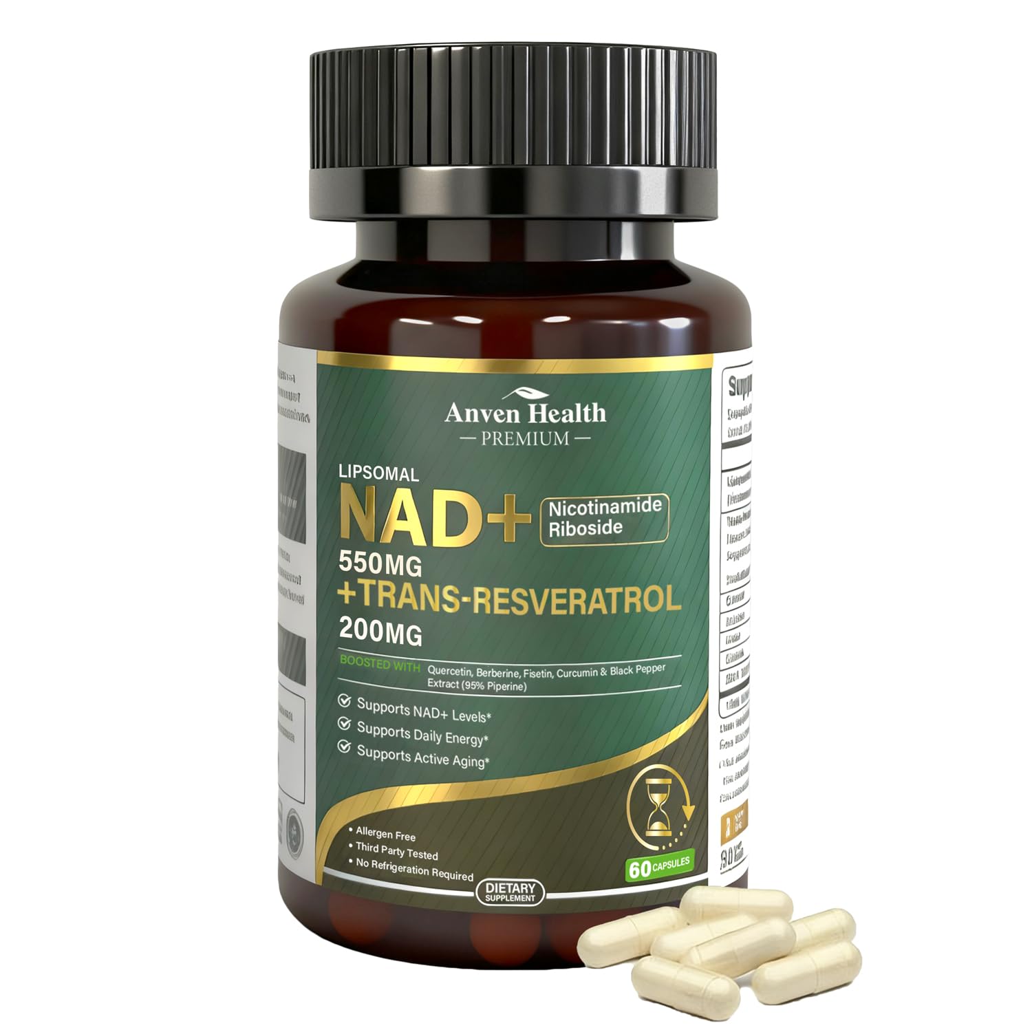Anven Health Liposomal NAD+ Resveratrol Supplement - NMN Alternative with Trans-Resveratrol, Quercetin & Fisetin - NAD Plus for Women and Men, Cellular Energy & Healthy Aging, Non-GMO | 180 Capsules Anven HealthAu supplements