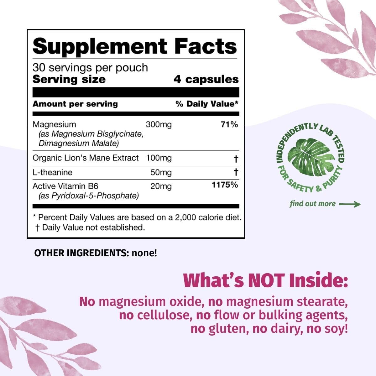 Enhanced Magnesium (Capsules) | Precise 300mg per Serving | Enhancement Blend: Organic Lion's Mane Extract, L-theanine, Active Vitamin B6 | 120 Capsules - by Organic Burst Organic BurstAu supplements