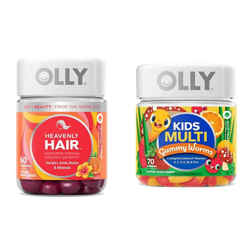 OLLY Hair Gummy 60ct & Kids Multivitamin Gummy Worms 70ct Supplement Bundles OLLYAu supplements