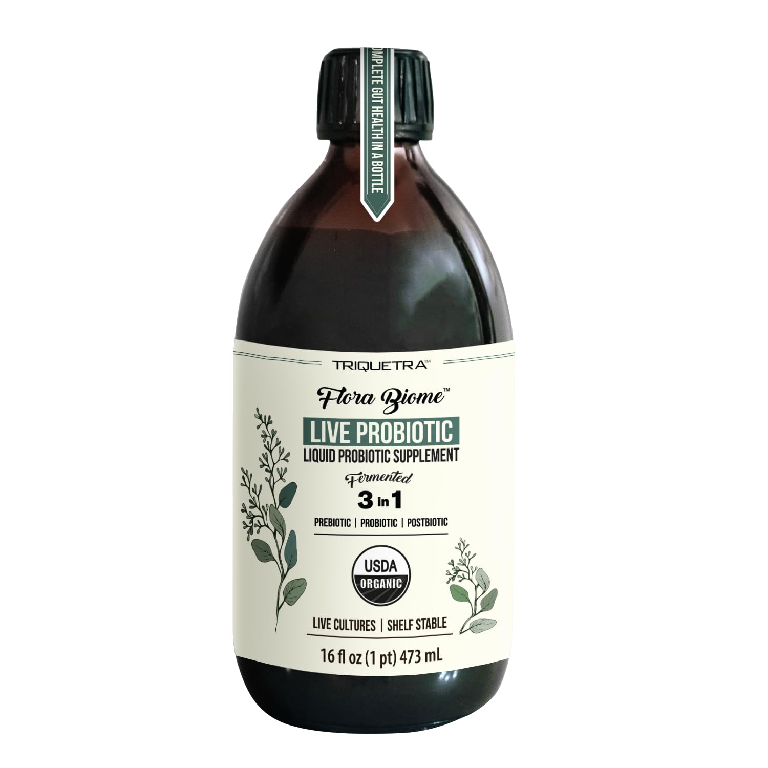 Flora Biome - Live Probiotic, Prebiotic, & Postbiotic – Organic Live-Culture – 10 Probiotic Strains, 18 Fermented Herbs - Complete Gut Health & Microbiome Optimizer (16 oz) Triquetra HealthAu supplements