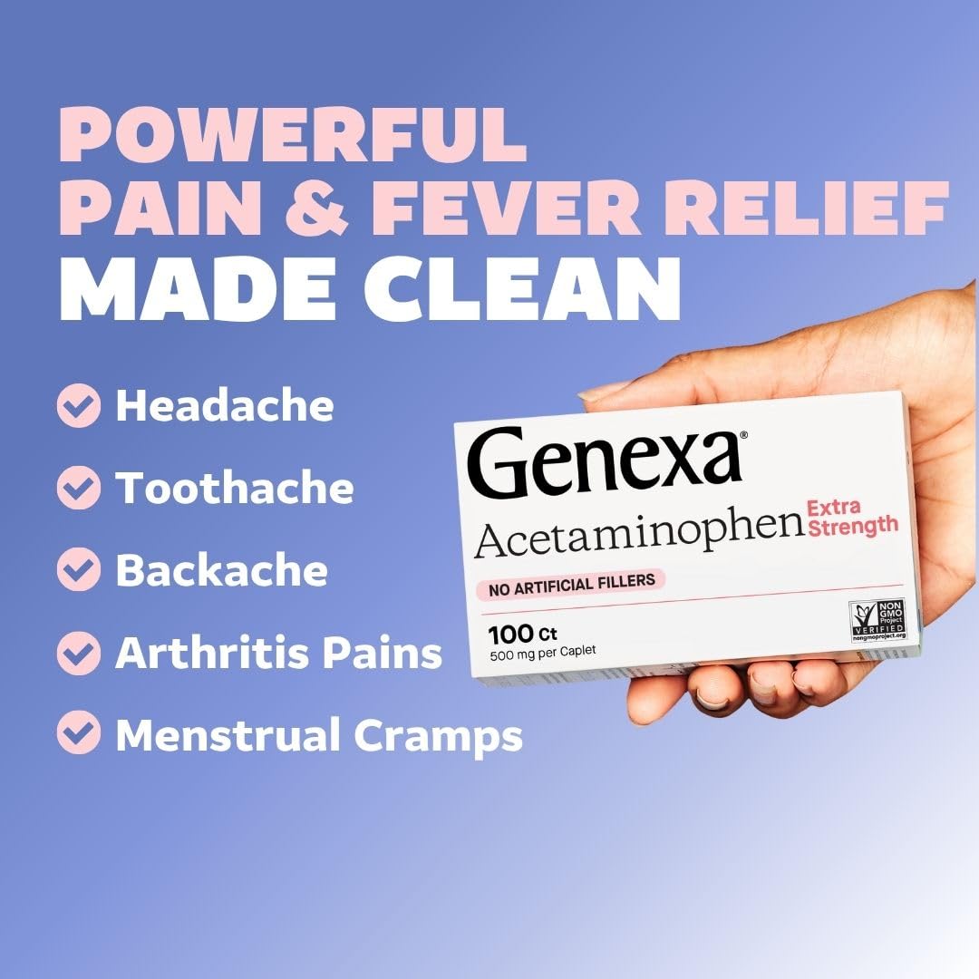 Genexa Adult Pain Relief Bundle | 500mg Acetaminophen Caplets + Homeopathic Arnica Chewables | Fast Relief for Headache, Joint & Muscle Pain | OTC + Homeopathic Combo | No Dyes or Artificial Additives GenexaAu supplements