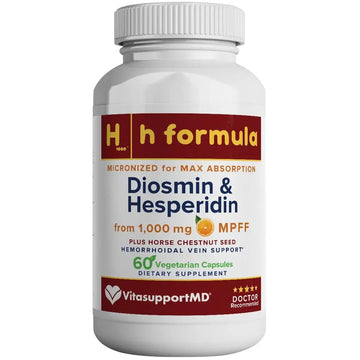 VITASUPPORTMD H Formula Diosmin Hesperidin 1000mg, Horse Chestnut Extract 300mg, Hemorrhoidal Vein Support, Micronized MPFF Bioflavonoids Supplement for Hemorrhoidal Vein Health Support, 60 Capsules VITASUPPORTMDAu supplements
