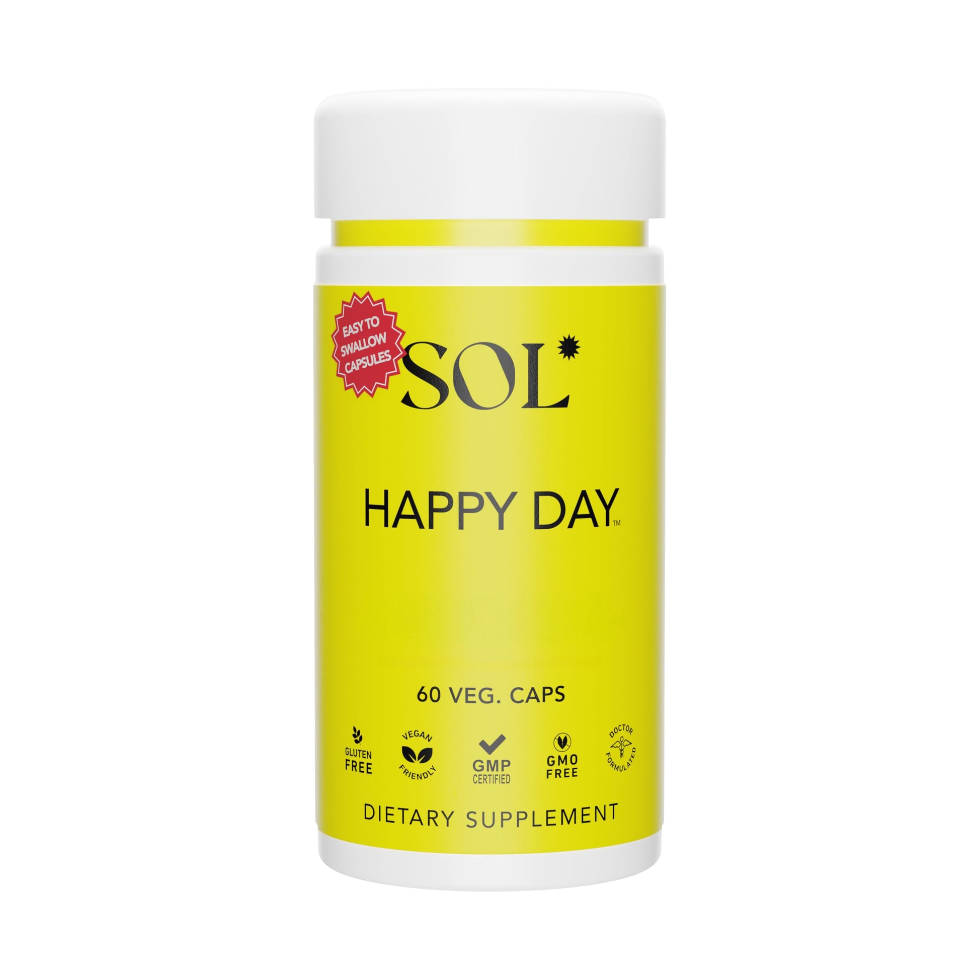 Sol Nutrition Happy Day Supplement: Combining The Natural Herbal Properties of Collective Happiness Bark, Astragalus, and Gingko Biloba to Support a Healthy Lifestyle - 60 Easy to Swallow Capsules Sol NutritionAu supplements