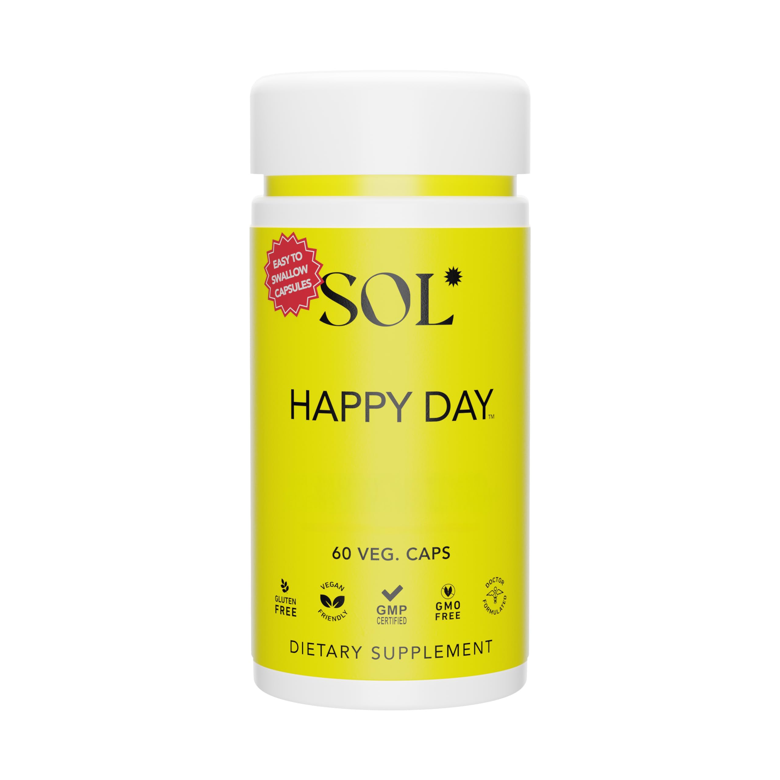 Sol Nutrition Happy Day Supplement: Combining The Natural Herbal Properties of Collective Happiness Bark, Astragalus, and Gingko Biloba to Support a Healthy Lifestyle - 60 Easy to Swallow Capsules Sol NutritionAu supplements