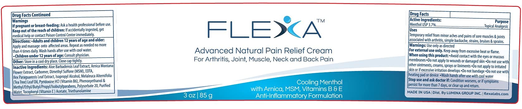 FLEXA Natural Relief Cream - Use on Muscles, Back, Neck, and Joints - with Arnica, Menthol, MSM, Ilex Leaf, and Tea Tree Oil - 3 Oz Jar FLEXAAu supplements