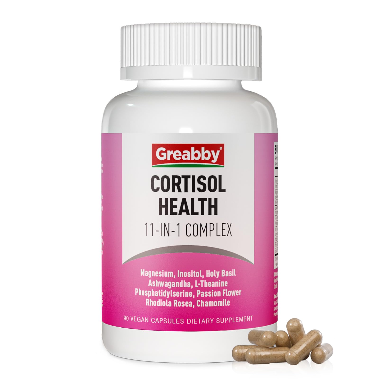 GREABBY Cortisol Supplements for Women, 11-in-1 Formula with Ashwagandha, L-Theanine, Phosphatidylserine and More, Lower Cortisol Health Support, 90 Vegan Capsules GREABBYAu supplements