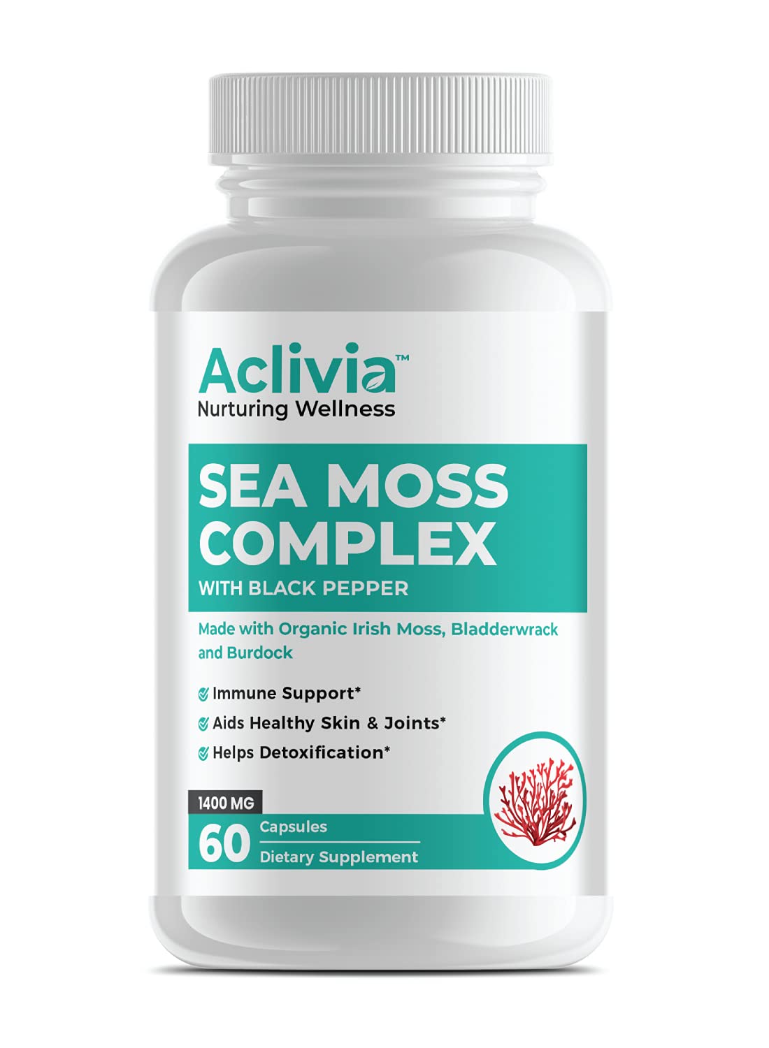 Aclivia - Organic Irish Sea Moss Capsules with Bladderwrack & Burdock Root - 102 Minerals Sea Moss Supplement - Thyroid Support, Immune Boost - Non-GMO (60 Count) AcliviaAu supplements