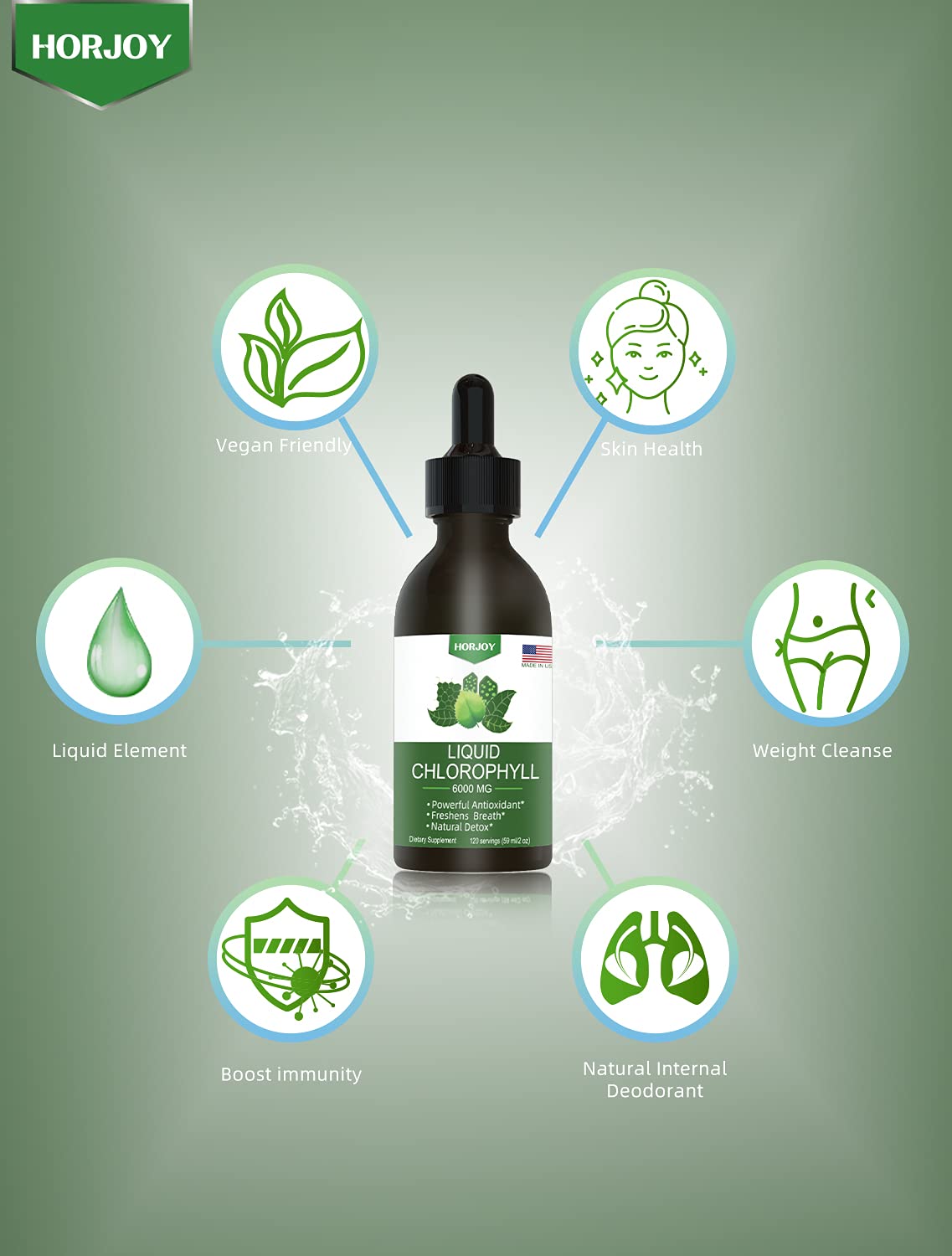 Chlorophyll Liquid Drops - 100% Natural Energy Booster and Immune Support - Internal HorjoyUS supplements