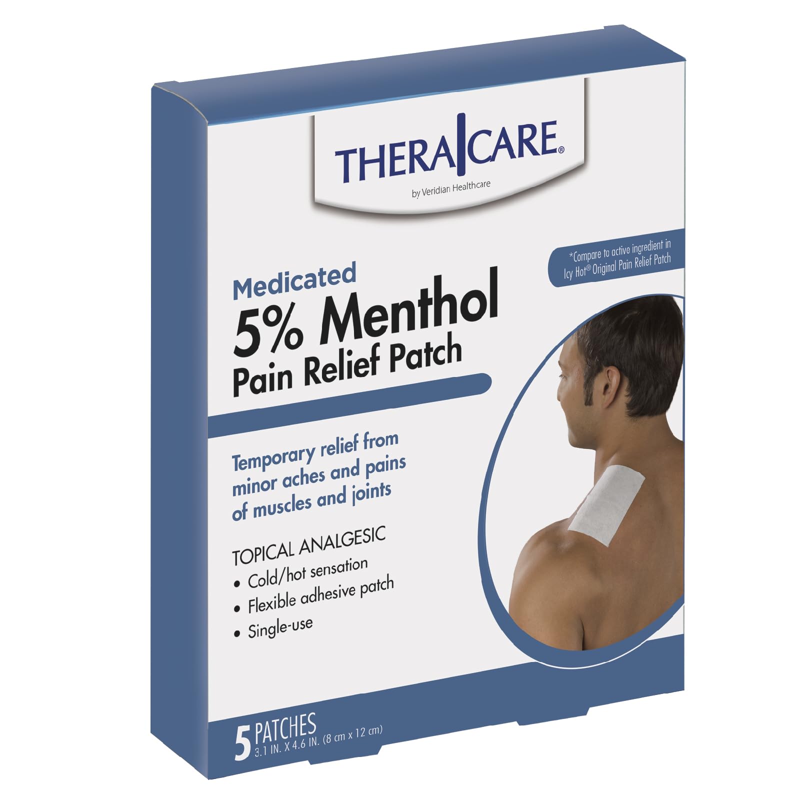 TheraCare Cold Hot Medicated Patch | 5% Menthol | Neck, Shoulder, Small Areas | 4.6” x 3.1” | 5-Count Thera CareAu supplements