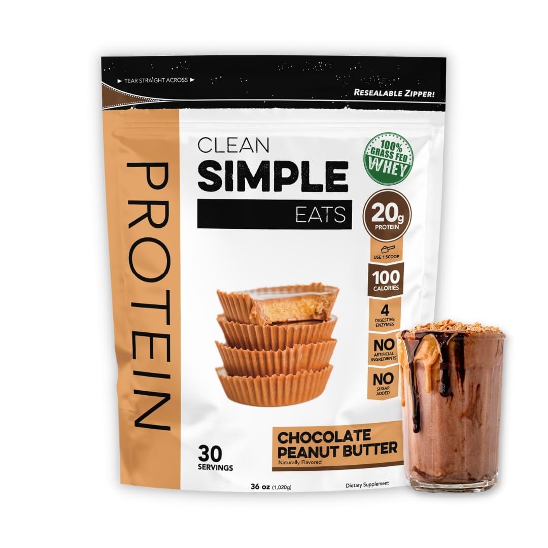 Clean Simple Eats Chocolate Peanut Butter Whey Protein Powder, Natural Sweetened Clean Simple EatsUS supplements