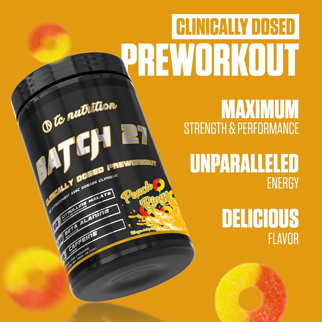 Batch 27 Pre Workout Powder - 8g Citrulline, 3.5g Beta Alanine, 2.5g Betaine, 325mg Caffeine TC NutritionAu supplements