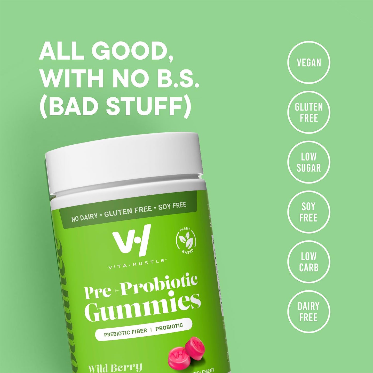VitaHustle Probiotic Gummies + Prebiotics by Kevin Hart with Chicory Root Inulin Fiber VitaHustleUS supplements