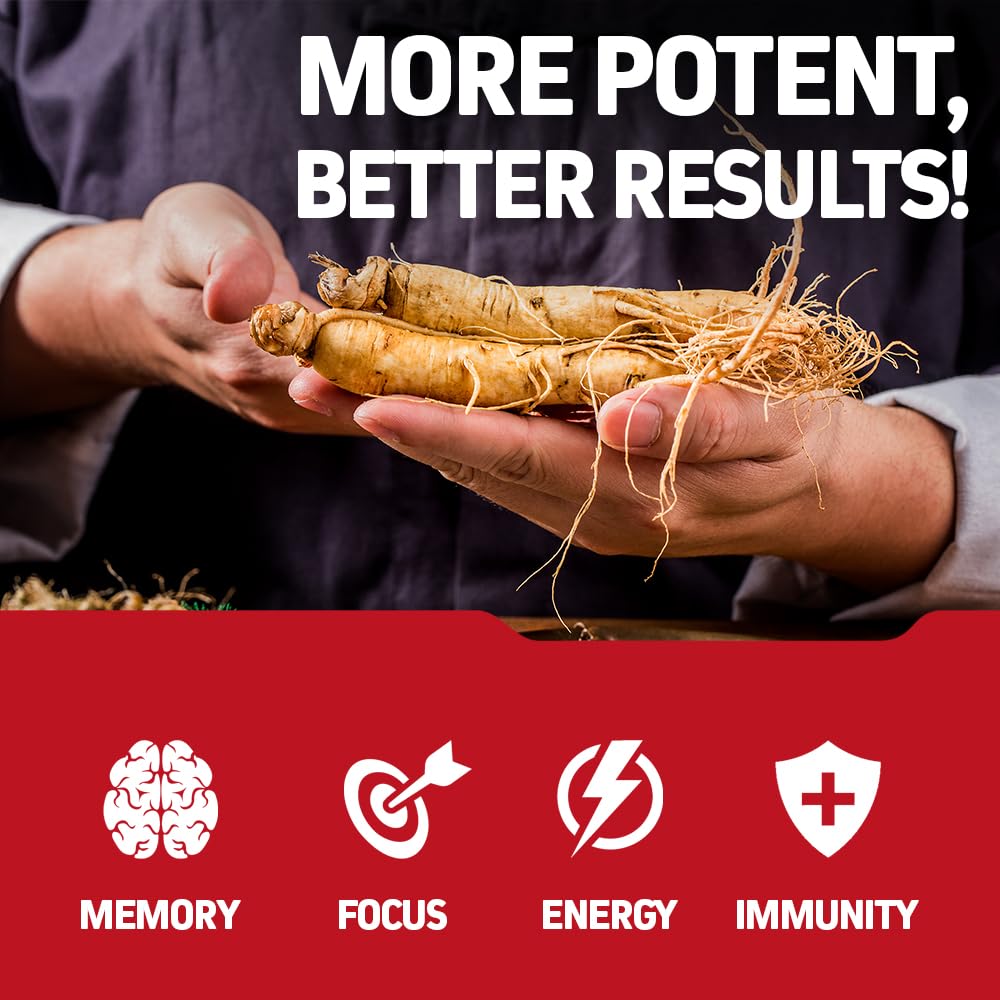 Herbtonics Korean Red Panax Ginseng 1500mg - Energy Supplement for Peak Performance, Focus & Vitality - High Potency Ginseng Root Extract - 240 Vegan Capsules HerbtonicsAu supplements