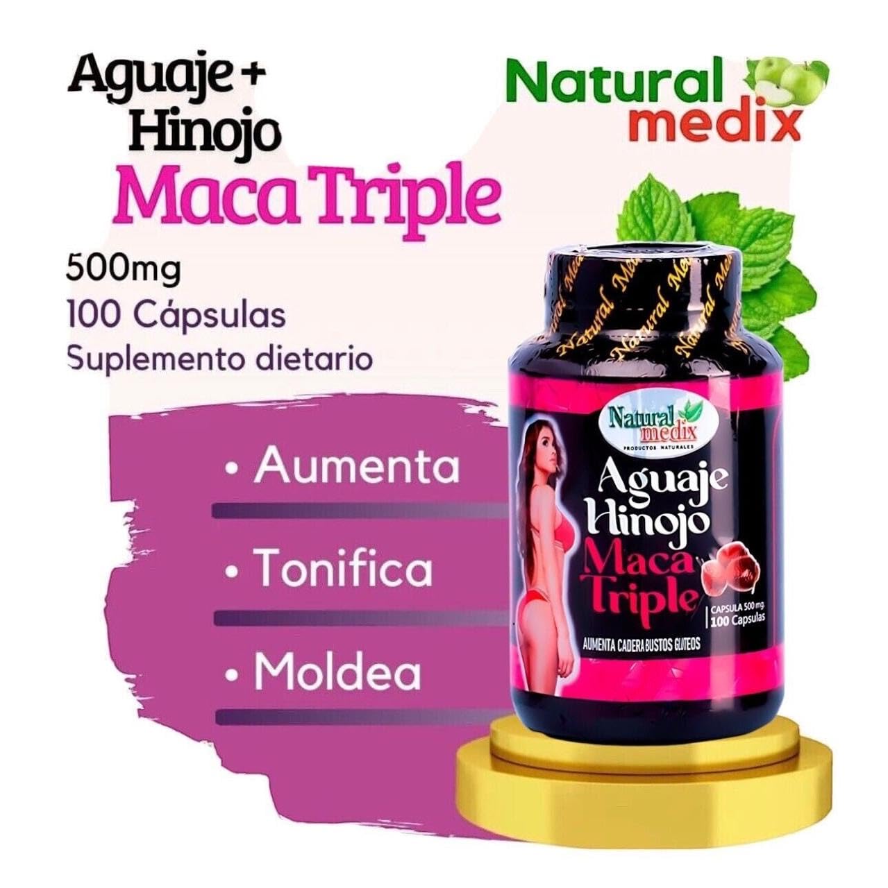Natural medix Aguaje Hinojo Maca Triple (Maca Root Supplement) Premium 100 Capsules | Premium Botanical Blend for Feminine Balance & Confidence Natural medixAu supplements